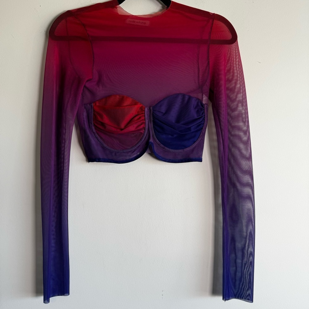 Milkwhite Revolve mesh ombre long sleeve crop top size XS/S